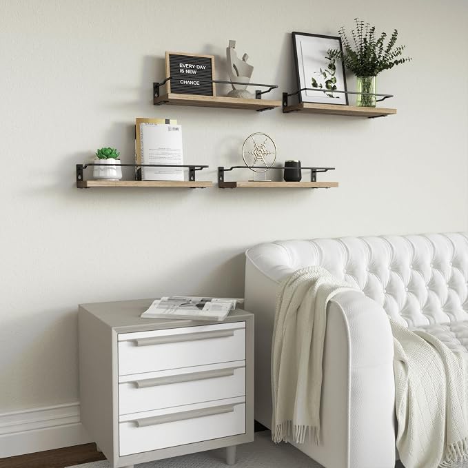 RICHER HOUSE 4-Piece Bathroom Paulownia Wood Shelves Set, Wall Mounted - Image 7