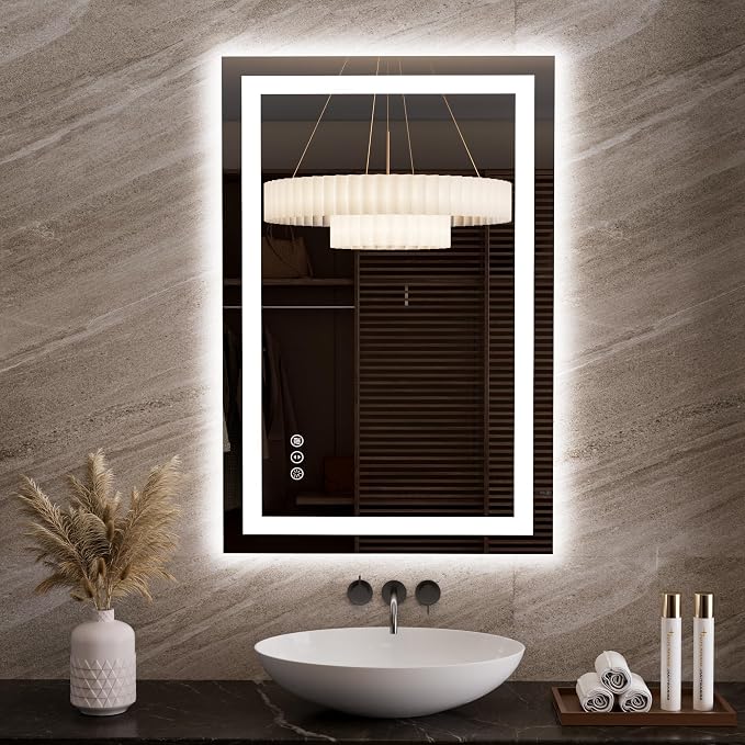 LOAAO 23.6"x35.4" LED Mirror for Bathroom, Lighted Bathroom Mirror by LOAAO