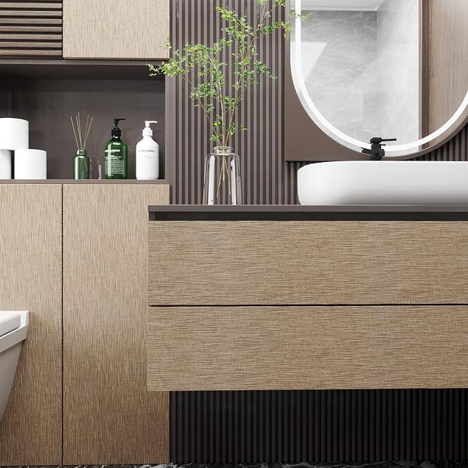 Decotalk Peel and Stick Grasscloth Wallpaper 200"x17.7" Brown Grasscloth - Image 5