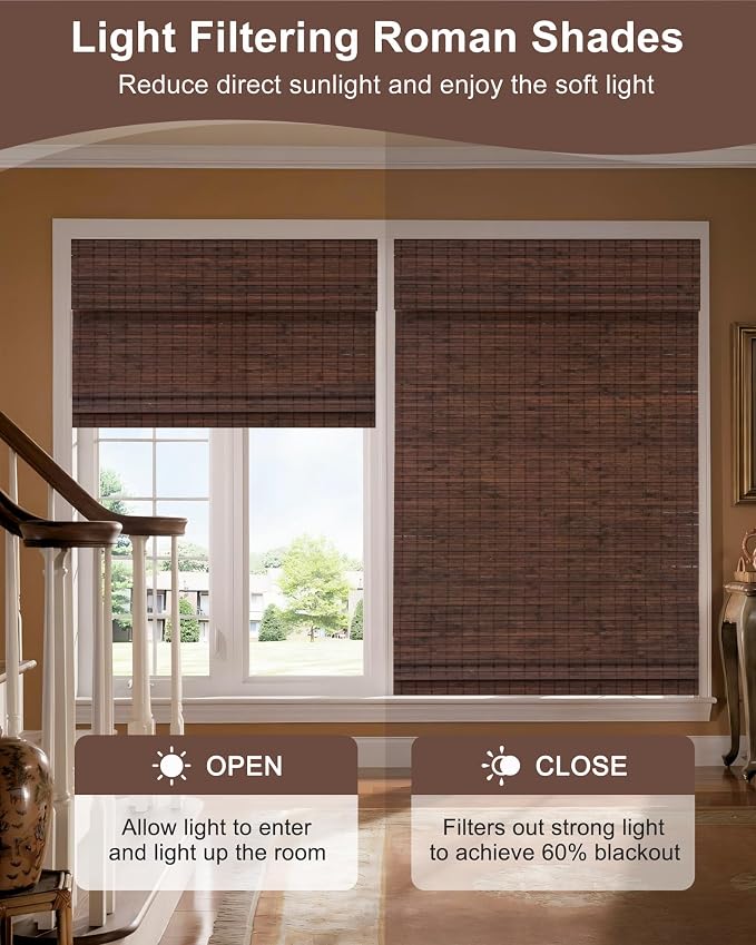 42''W X 72''H Cordless Bamboo Roman Shades - Image 3