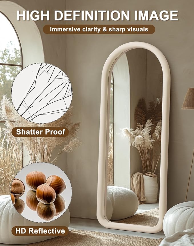 Delma Arched Full Length Mirror, Free Standing Floor Velvet Finish Frame Mirror - Image 5
