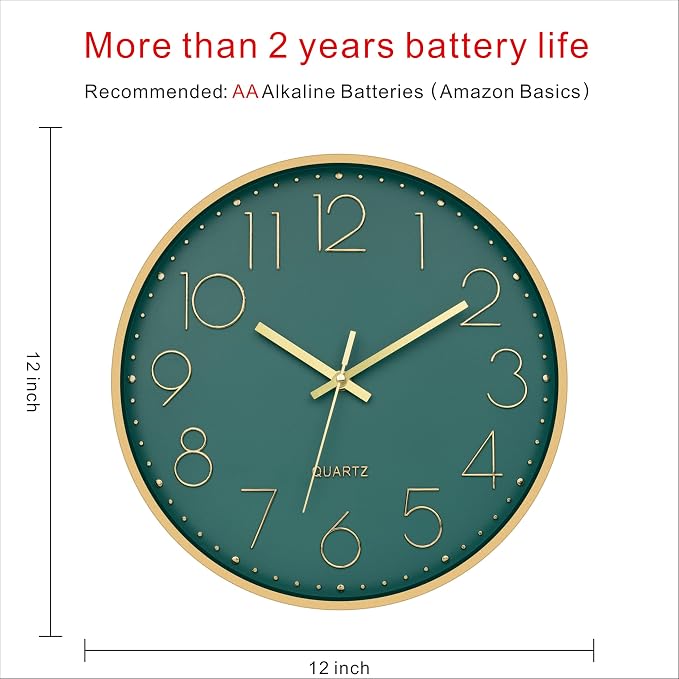 Foxtop Modern Wall Clock 12 Inch Silent Non Ticking Battery Operated Round - Image 2