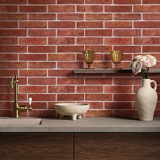 COMSTICKC 3D Red Faux Brick Wall Panel Peel and Stick Wall Stickers, DIY - Image 2