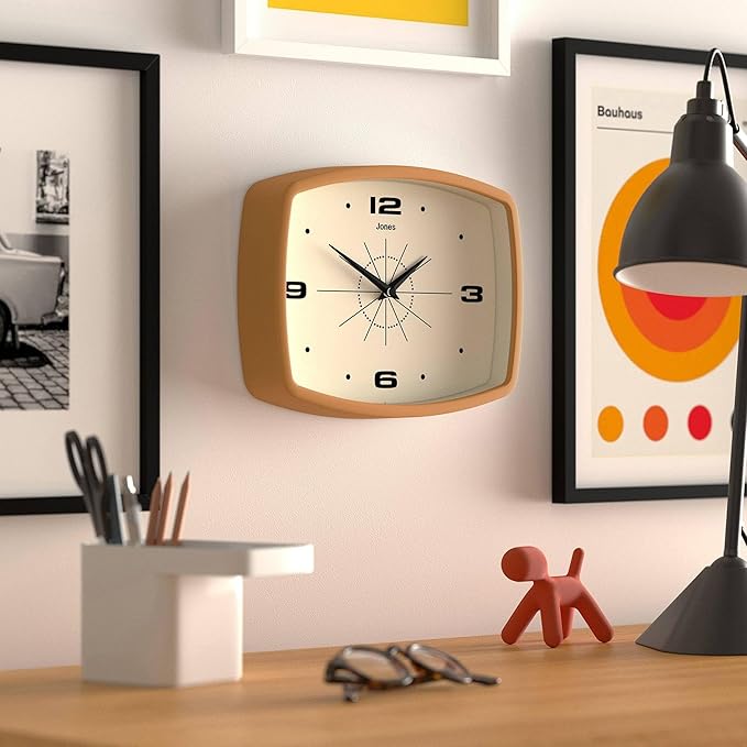 JONES CLOCKS® Movie wall Clock | Retro Rectangular Clock | 10 inch | Mustard - Image 5