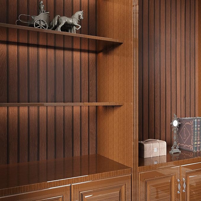 VEELIKE Dark Walnut Wood Slat Wallpaper Peel and Stick Wood Grain Panel - Image 6