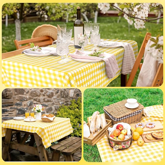 Kochorie 54 Inch x 300 Ft Light Yellow Checkered Plastic Table Cloth Roll - Image 7