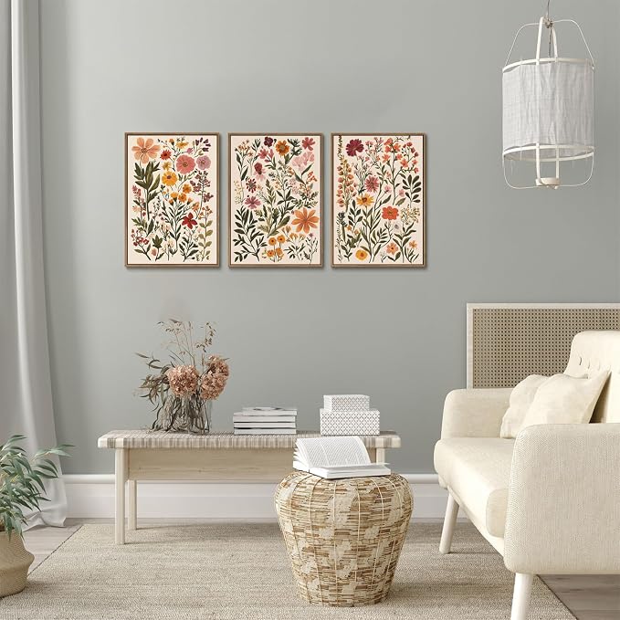 KISSFOX 3 Piece Boho Floral Canvas Wall Art - Image 2