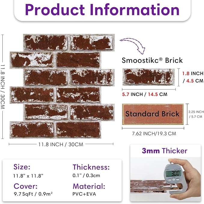 3D Faux Brick Wall Panels Peel and Stick, Small Brick-Look Textured Wall Sticker - Image 3