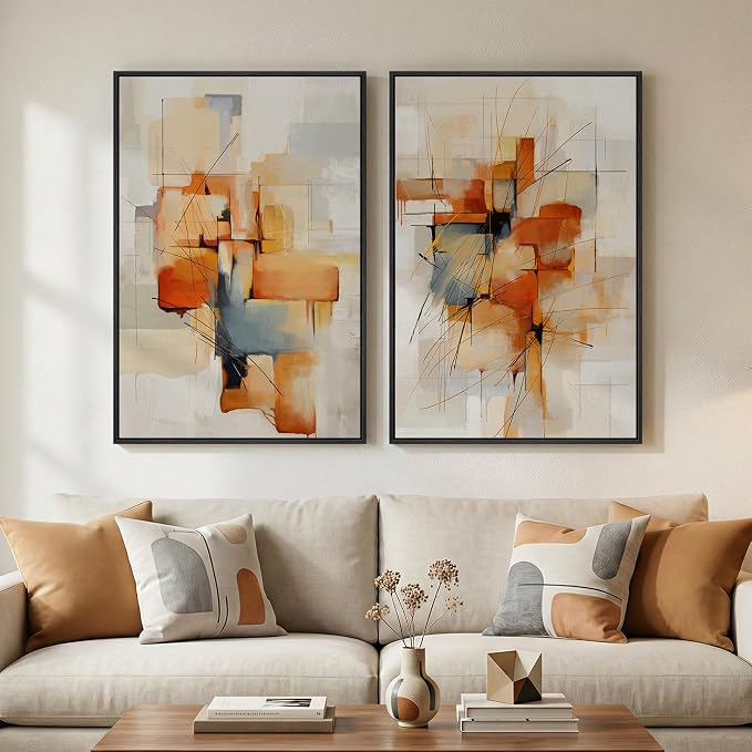 Large Framed Abstract Canvas Wall Art, 2 Piece Modern Prints Paintings Artwork by Cuspin