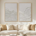Large Framed White Abstract Wall Art Set of 2 by MXART
