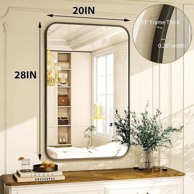 Easly 20 x 28 Inch Bathroom Mirror, Rounded Rectangular Vanity Mirror - Image 4