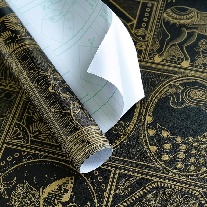 Erfoni 197"x17.7" Black and Gold Wallpaper Vintage Self Adhesive Peel and Stick - Image 7