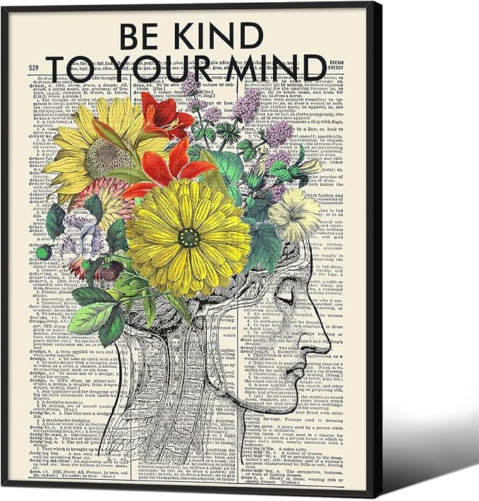 Be Kind To Your Mind Quote Poster Prints Mental Health Canvas Wall Art 12x16 by Medpol