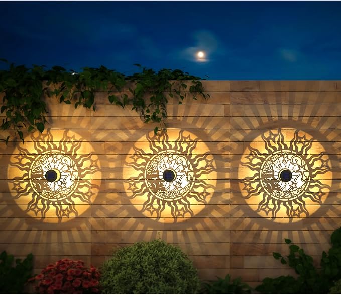 gardencave 2 Pack Solar Fence Lights Metal Solar Powered Outdoor Wall Deck - Image 2