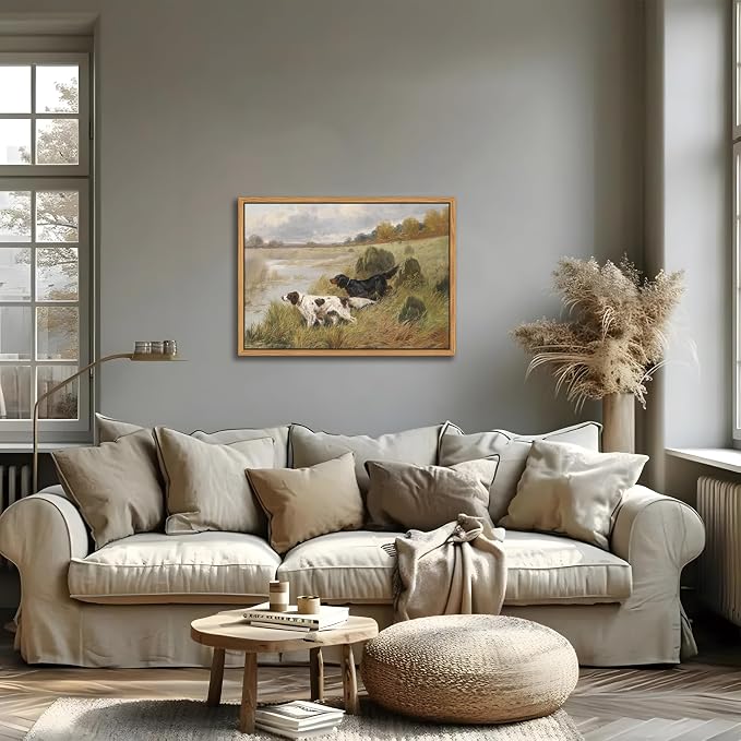 Floating Framed Vintage Hunting Dog Wall Art, Classic Countryside Landscape - Image 7