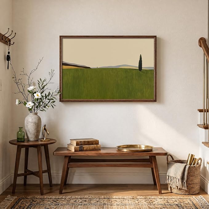 Vintage Framed Green Abstract Landscape Wall Art, Modern Sage Green Canvas - Image 7