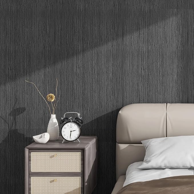 Grasscloth Textured Wallpaper Gray Peel and Stick 24inX393in Fabric Wall Paper - Image 2