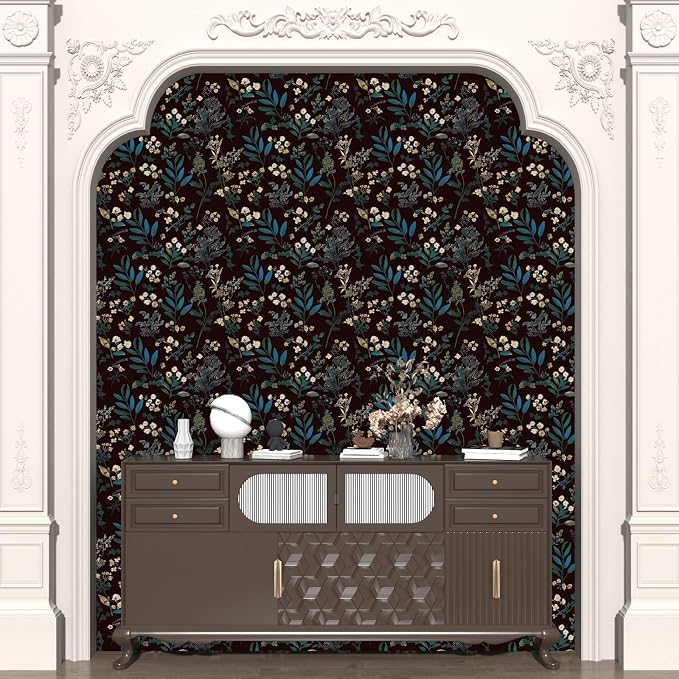 Laatse Vintage Green Wallpaper Peel and Stick Dark Floral Wallpaper 17.5'' x - Image 5