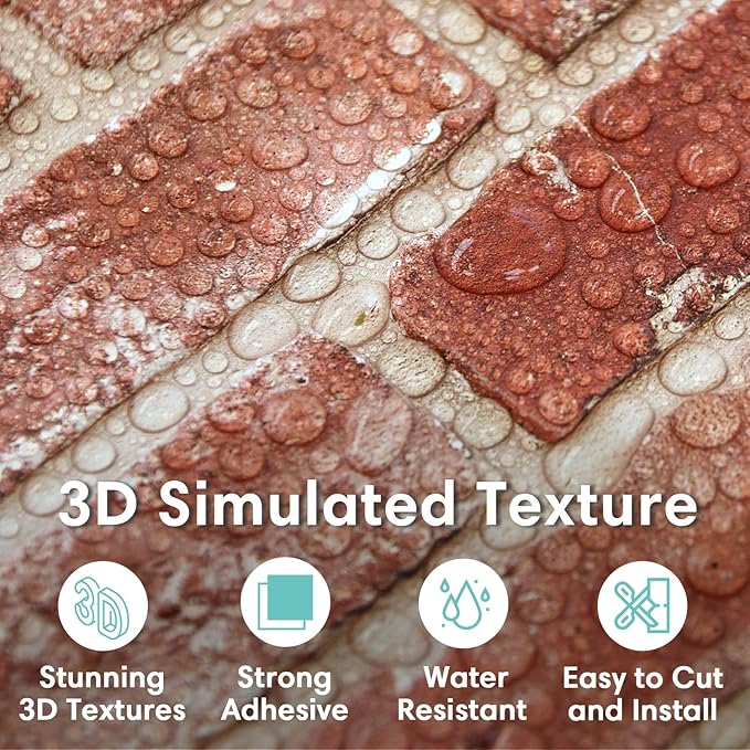 Commomy 3D Peel and Stick Brick, Ultralight Thin PVC Faux Brick Wall Panels - Image 2