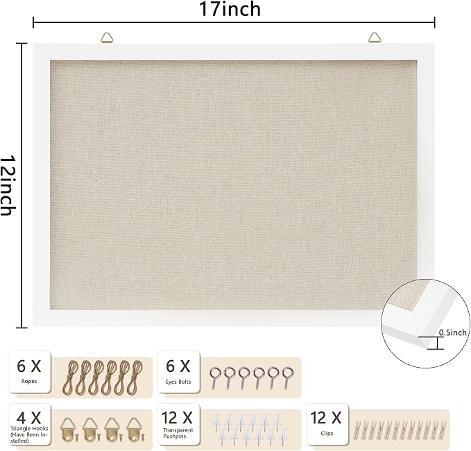 DAHAPYBOO Cork Board with Linen White 2Pack, Bulletin Board 17"x12" Hanging - Image 2