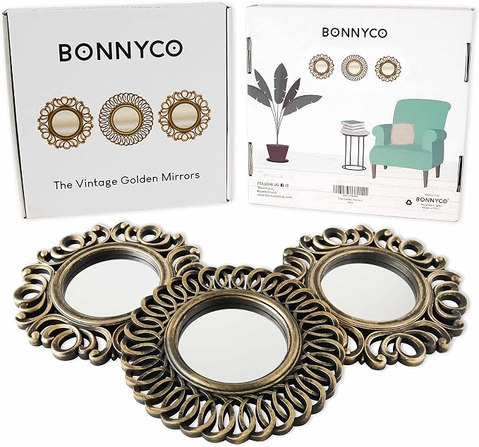 BONNYCO Wall Mirrors Pack of 3, Round Gold Mirrors - Image 2