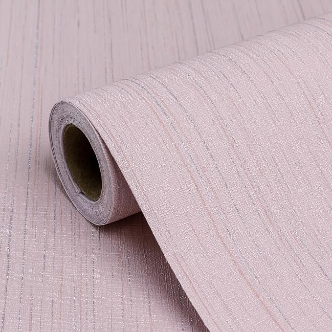 Pink Grasscloth Peel and Stick Wallpaper Textured Contact Paper 15.7" X 120" by Biyoeepeelstickwallpaper