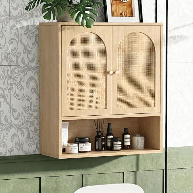 VINGLI Rattan Bathroom Wall Cabinet, Boho Medicine Cabinet by VINGLI