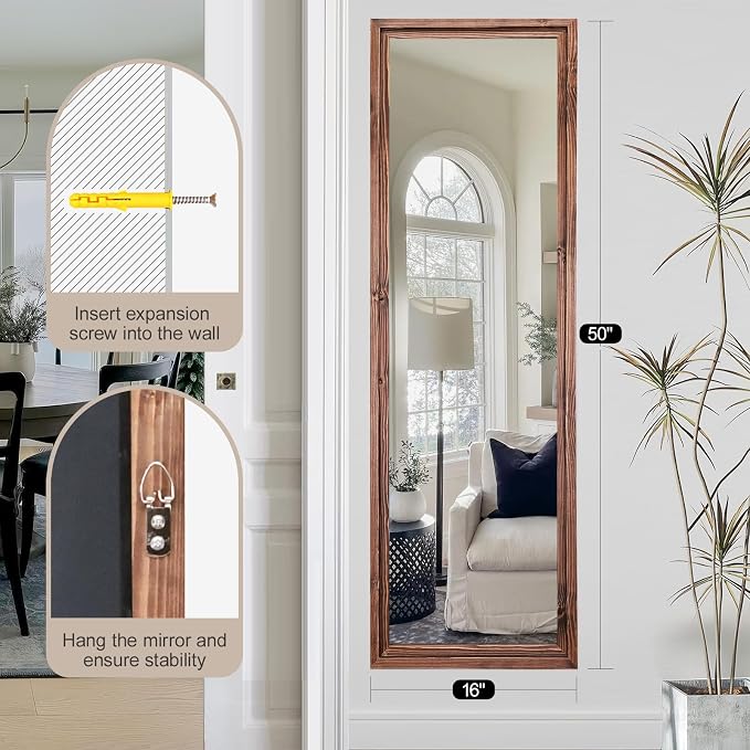 50"x16" Door Mirror, Rustic Full Length Mirror, Over The Door Hanging Mirrors - Image 7