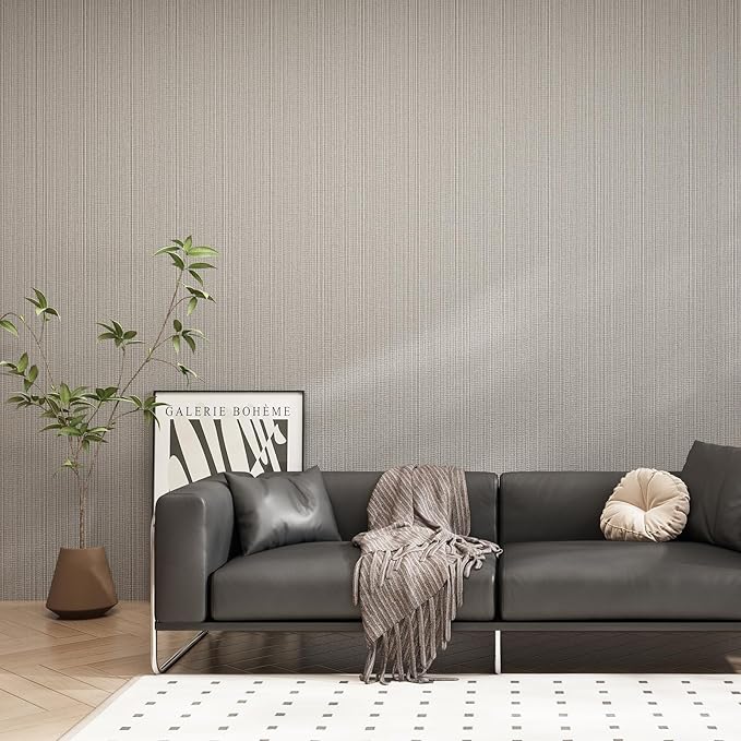 Mocha Brown Faux Grasscloth Wallpaper Peel and Stick Linen Textured 24"x394" - Image 6