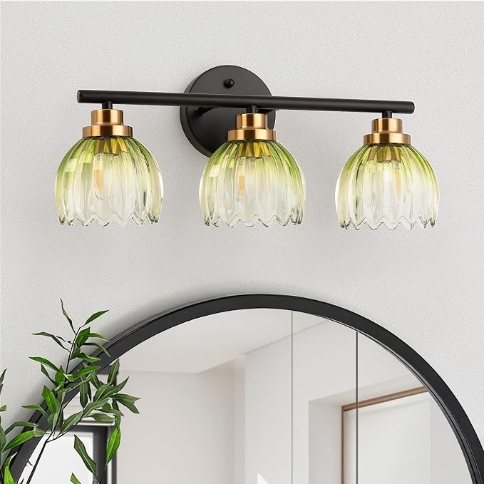 TALOYA Bathroom Vanity Light Fixtures, 3-Light Modern Black and Gold Wall by Taloya