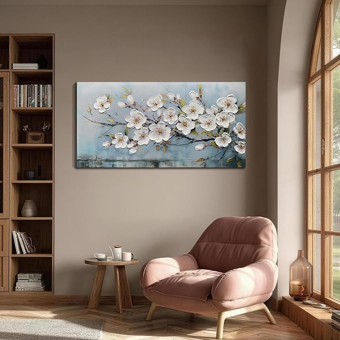 Anolyfi White Textured Flowers Wall Art - Image 3