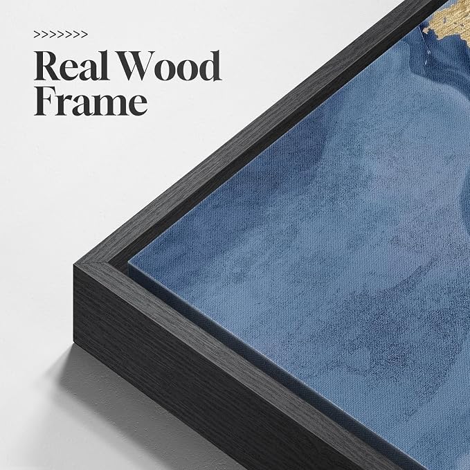 Large Framed Blue and Gold Abstract Wall Art - Image 5