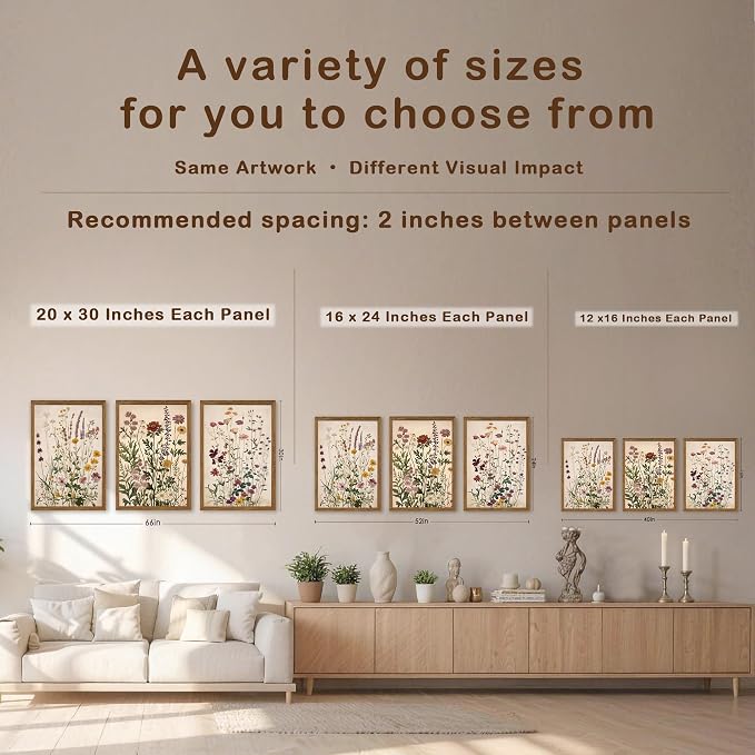 WRFON Botanical and Flower Canvas Wall Art, Framed Wildflower Wall Art Set of 3 - Image 6