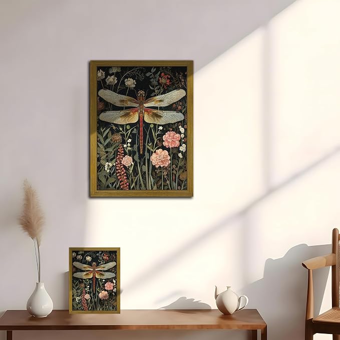 Framed Hand Drawn Sandstone Dragonfly Wall Art, Vintage 3D Textured Nature - Image 6