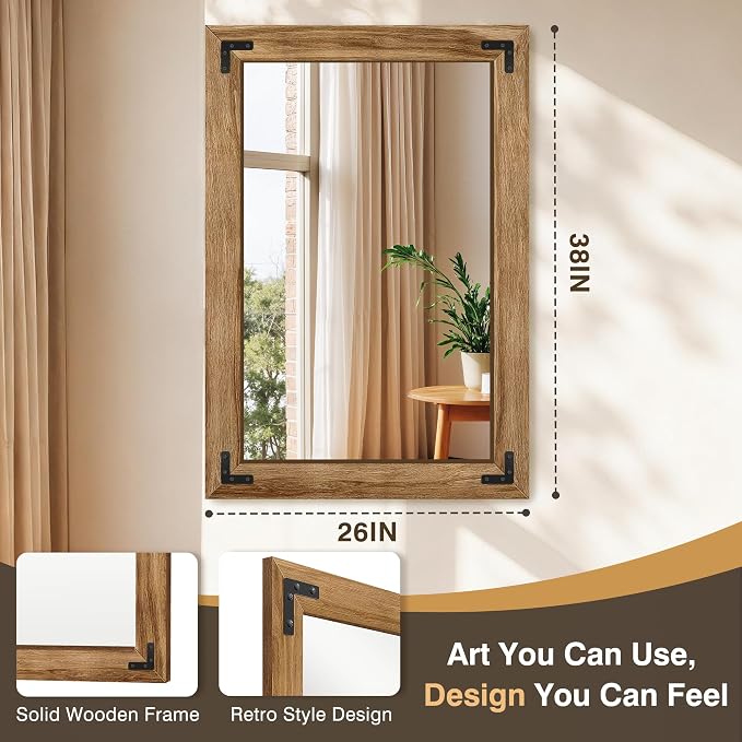 Wooden Bathroom Mirror for Wall, for Farmhouse, Living Room, Entryway Decor - Image 2