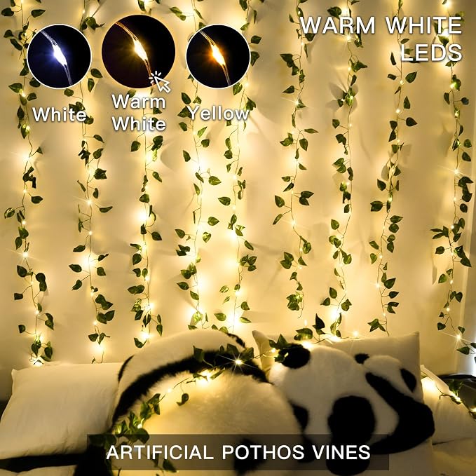 suddus Vine with Fairy Lights Battery Operated, 33ft100 LED Pothos String - Image 3