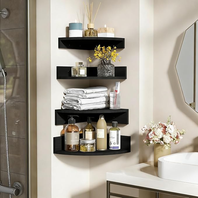 Alsonerbay Black Corner Wall Shelf, Floating Shelves Wall Mount Set of 4 - Image 2