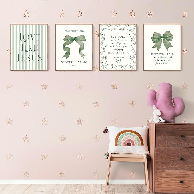 LARTSFRO Coquette Green Bow Jesus Wall Art Decor Posters, Olive Green Bow - Image 3