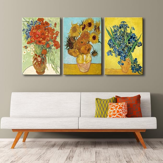 Wieco Art 3 Panels Canvas Prints of Vincent Van Gogh Paintings Reproduction Red - Image 2
