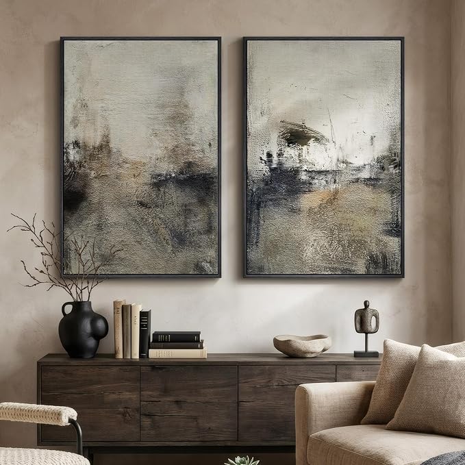 Large Framed Neutral Abstract Wall Art Set of 2 by MXART