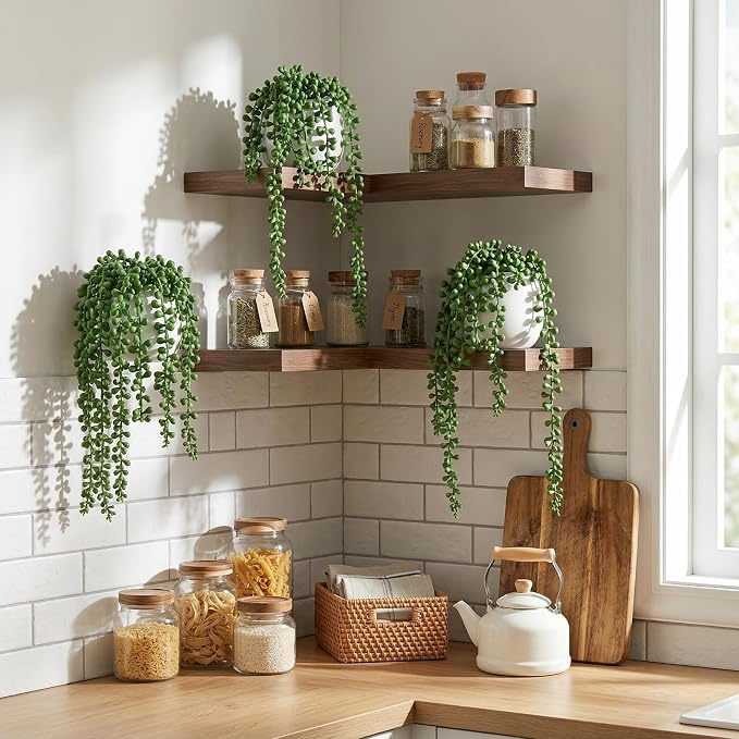 MyGift Artificial Faux String of Pearls Plants in White Ceramic Wall Hanging - Image 2