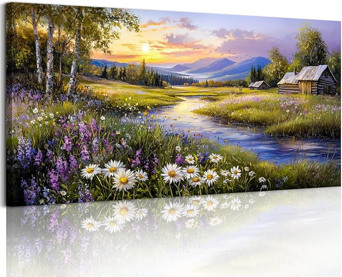 SERIMINO Large Wall Art for Living Room, River Landscape Wall Art, Meadow by SERIMINO