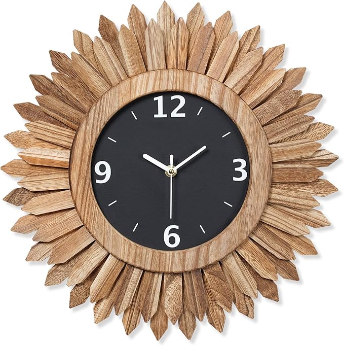 Honiway 16 Inch Wall Clocks, Rustic Wood Boho Sunburst Decorative Wall Clock by Honiway