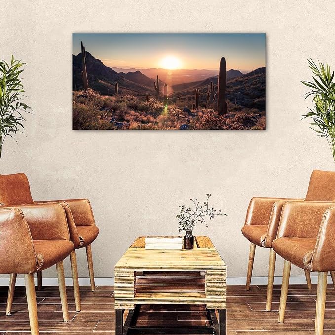 Mountain Wall Art Sunset Cactus Wall Decor Arizona Sonoran Desert Canvas - Image 4