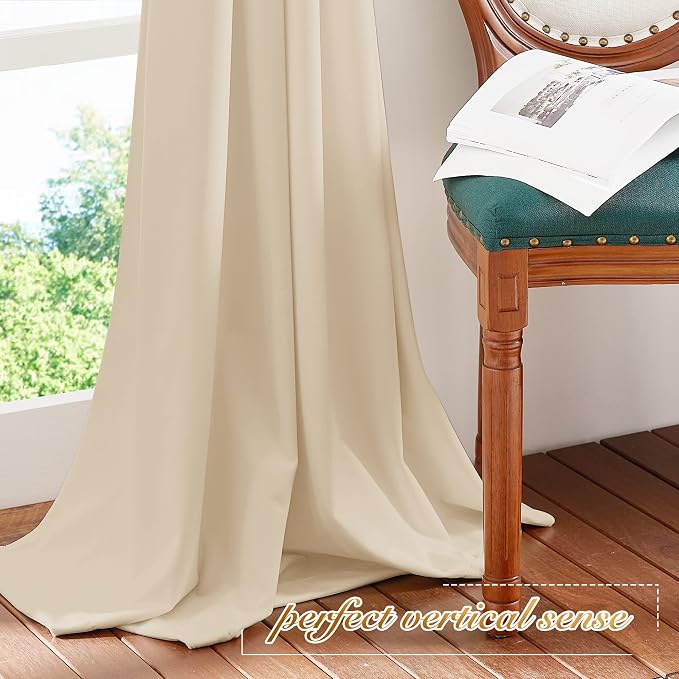 NICETOWN Beige Velvet Curtains 63 inches 2 Panels Set, Thermal Insulated Heavy - Image 7