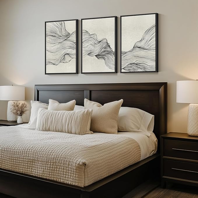 Framed Black and Beige Abstract Wall Art, 3 Piece Modern Canvas Prints - Image 2