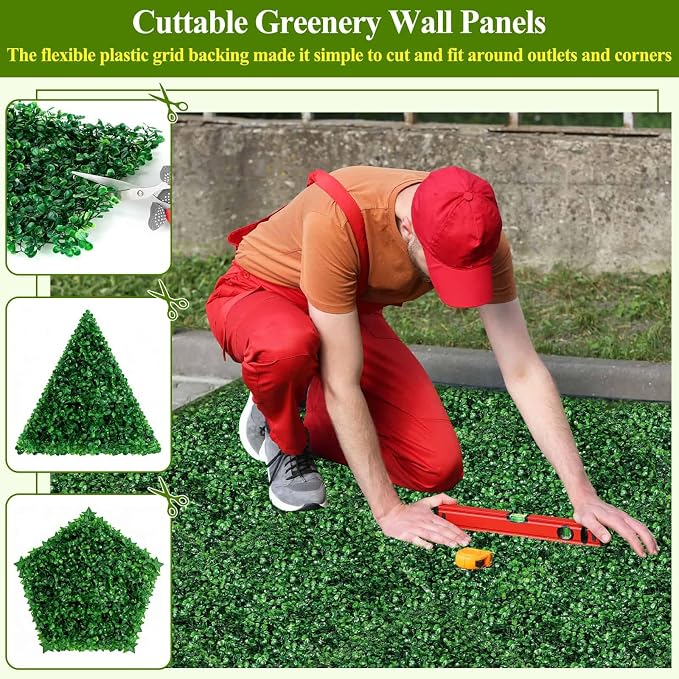 16 Pcs 10" X 10" Artificial Grass Wall Panels, UV-Resistant Fake Boxwood Panels - Image 5