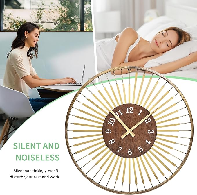 24 Inch Mid-Century Modern Wall Clock, Round Frame Metal Design - Image 4