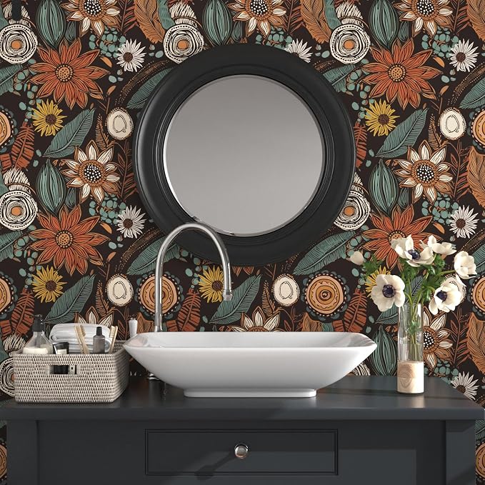 Laatse Boho Wallpaper Peel and Stick, Vintage Floral Contact Paper 17.5" x - Image 3