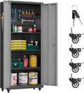 Garage Storage Cabinet with Wheels, Metal Storage Cabinet with 2 Doors and by Yoonkool
